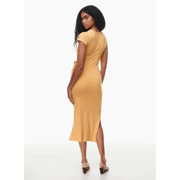 Wilfred Aritzia Fortune Side Tie Midi Dress Apricot Yellow Short Sleeve Slit Med - Picture 13 of 16